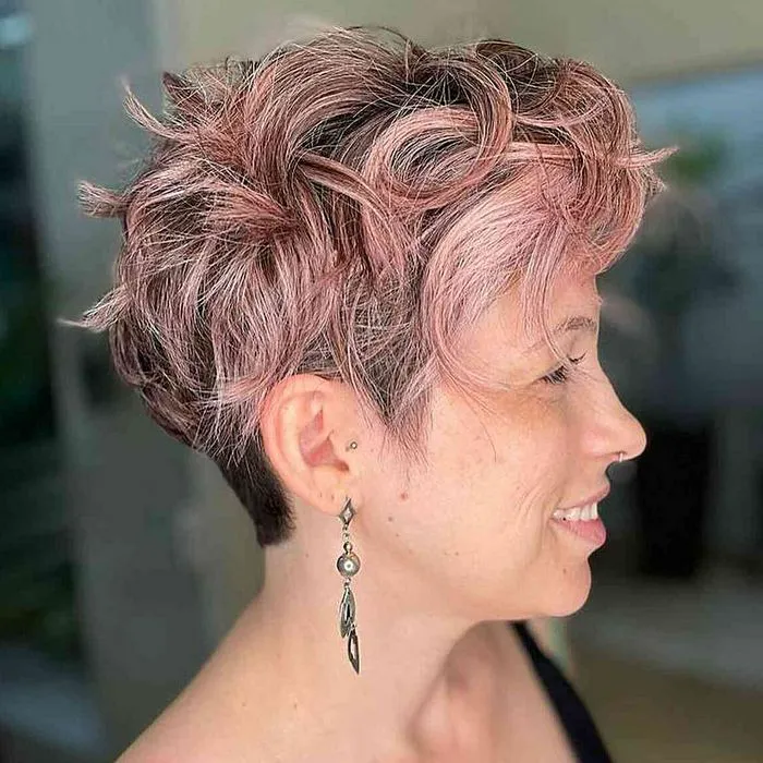 Dark Brown Pixie With Pink Highlights Dark Brown Pixie With Pink Highlights — Pixie 2027 for Women Over 40