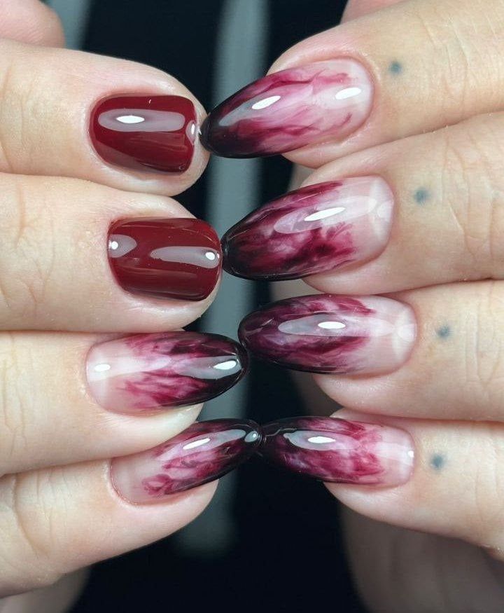 Smoky Burgundy Ombre Oval Nails Smoky Burgundy Ombre Oval Nails — Vampire Nails 2027