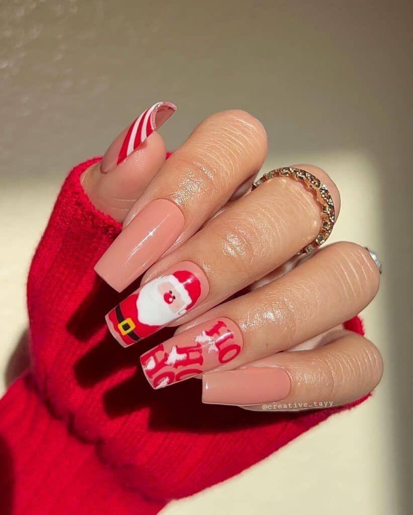 Long Square Santa Text Candy Cane Nails Long Square Santa Text Candy Cane Nails — Santa Nails 2026