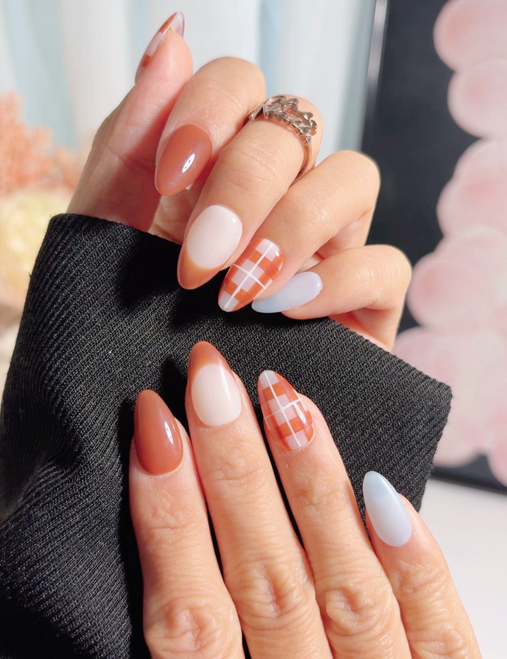 Terracotta Plaid French Tips Terracotta Plaid French Tips — Short Fall Nails 2026