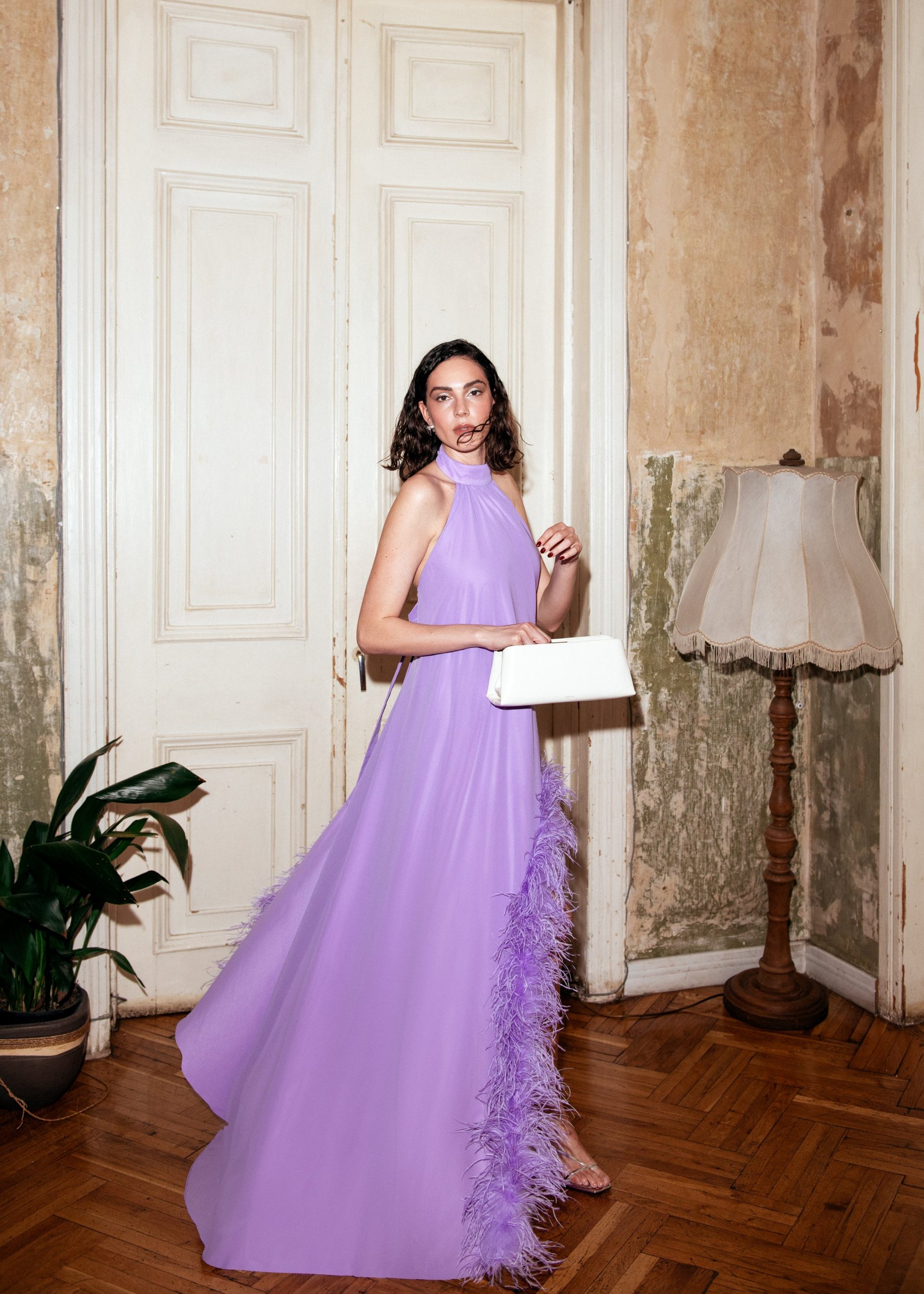 Formal Lilac Gown with Feather Trim Detail Formal Lilac Gown with Feather Trim Detail — Lilac Outfits 2027