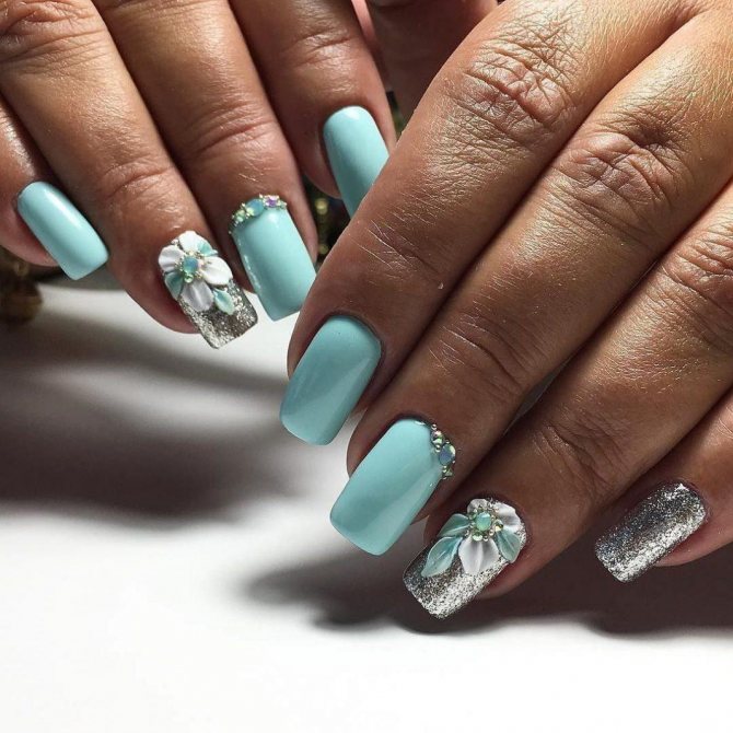 Pastel Blue with Glitter and 3D Florals Pastel Blue with Glitter and 3D Florals — Light Blue Quinceanera Nails 2027