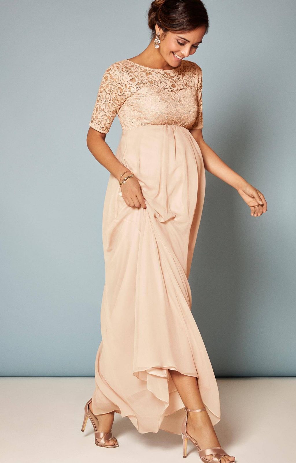 Blush Pink Chiffon Maxi Dress with Lace Bodice Blush Pink Chiffon Maxi Dress with Lace Bodice — Blush Rehearsal Dinner Dress 2027