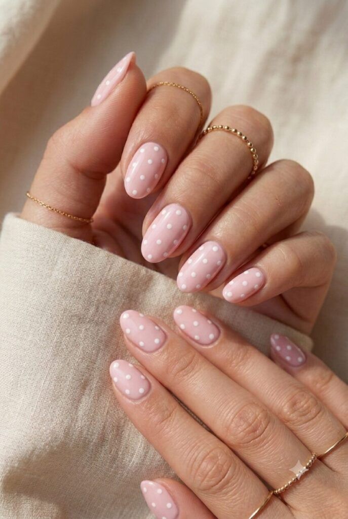 White Dots On All Nails Visual Idea — Pastel Oval Nails 2027