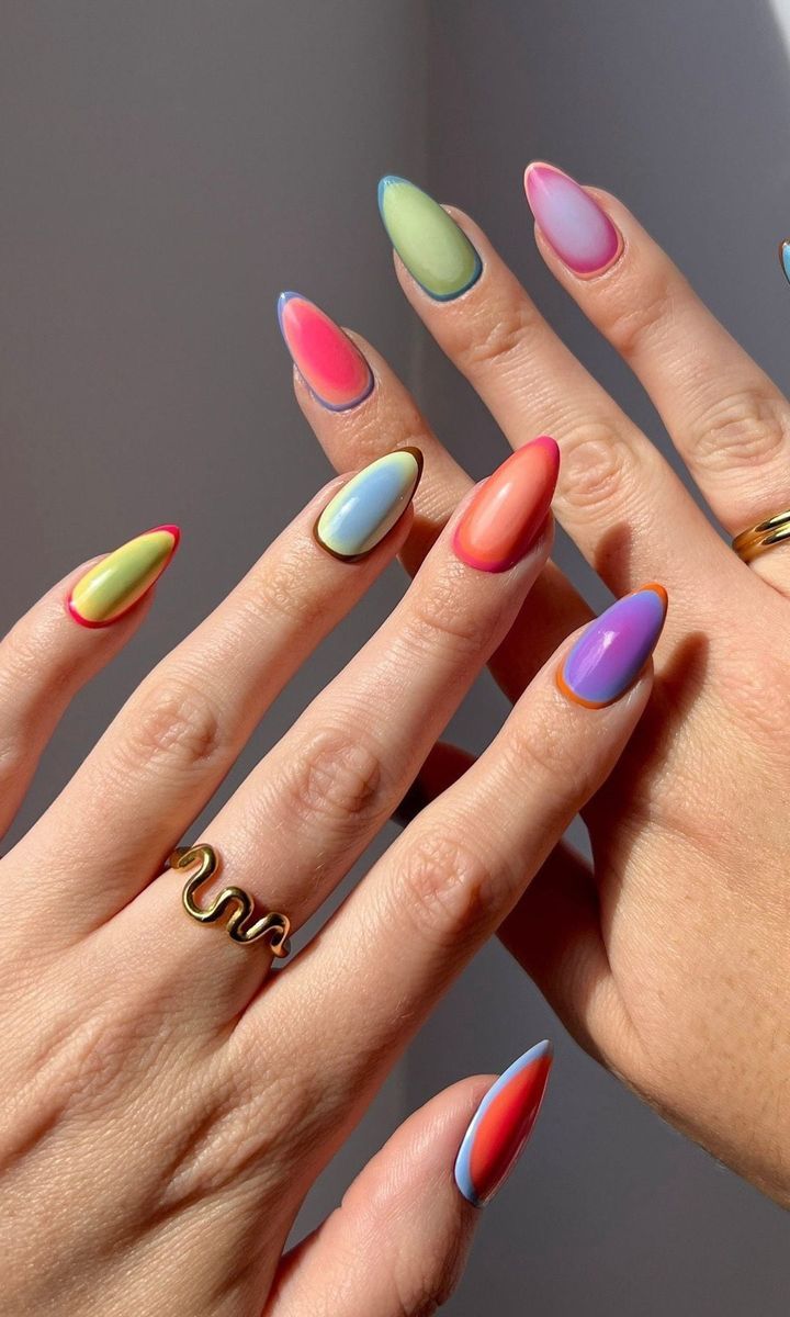 Long Almond Abstract Color Block Glossy Long Almond Abstract Color Block Glossy — Different Color Each Nail 2027