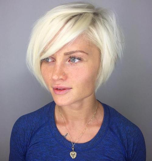 Platinum Bob Asymmetrical Side Bangs Platinum Bob Asymmetrical Side Bangs — Bob 2027 for Heart Face