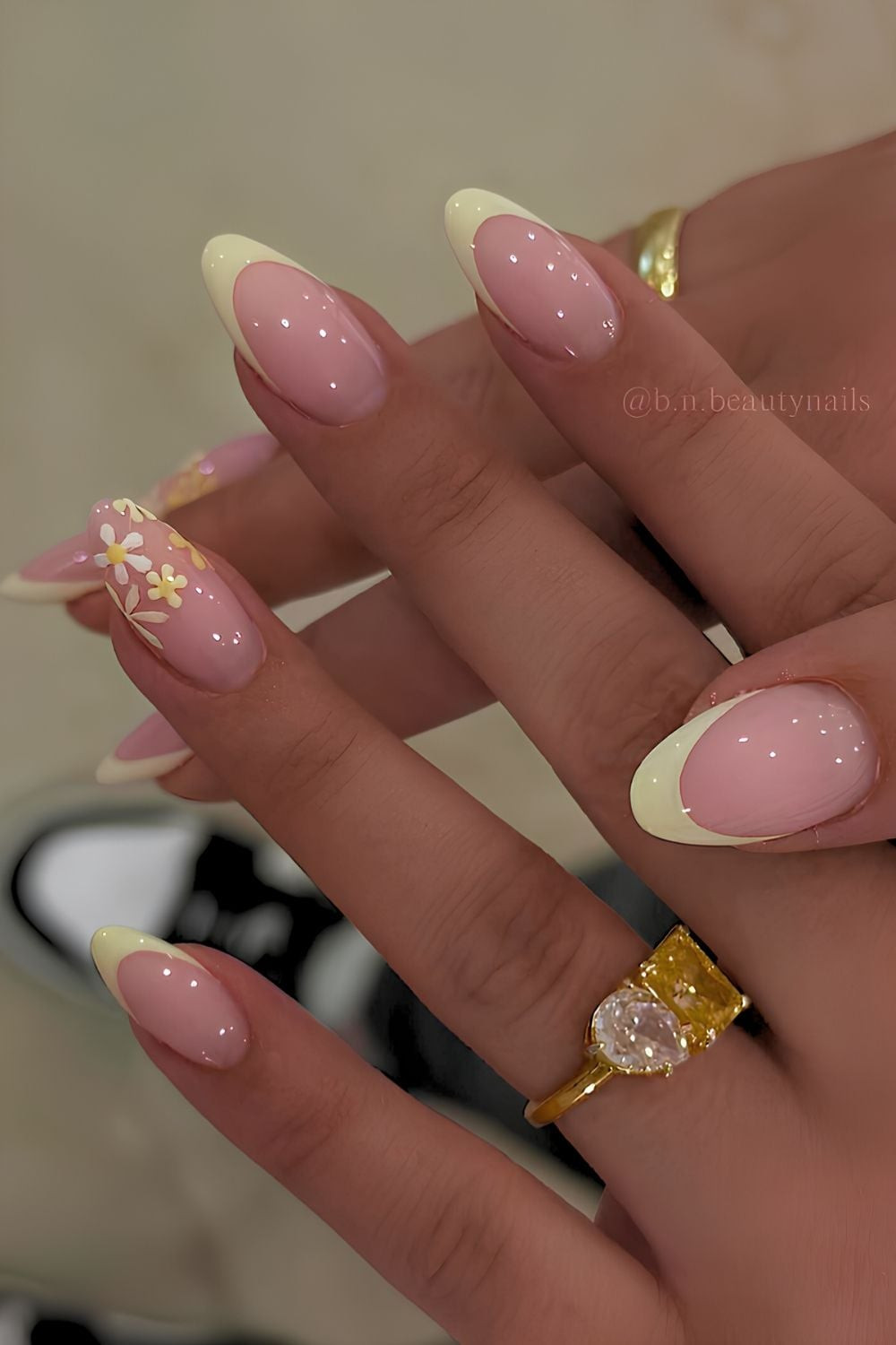 Pale Yellow Micro French with Floral Accents Pale Yellow Micro French with Floral Accents — Colored Micro French Nails 2027