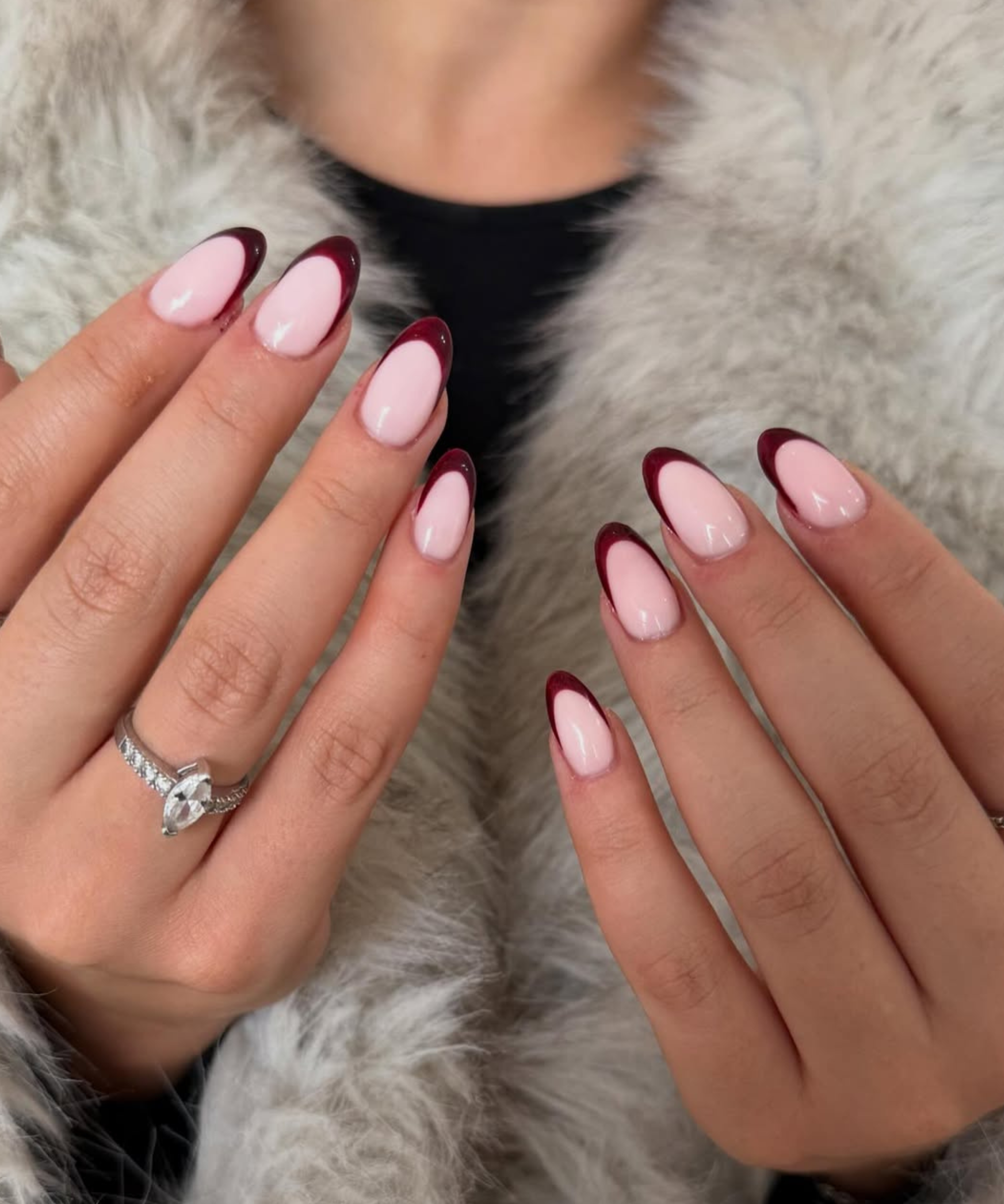 Burgundy French Almond Nails Burgundy French Almond Nails — Fall French Tip Nails 2026