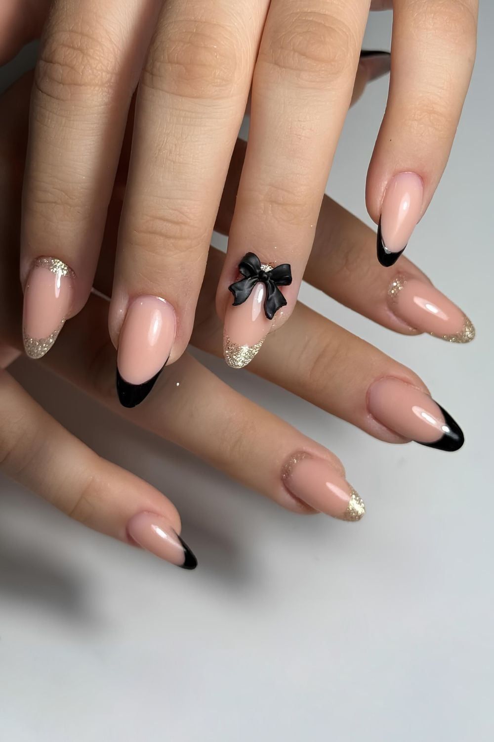 Stiletto 3D Black Bow Glitter Nails — Black Bow Nails 2027