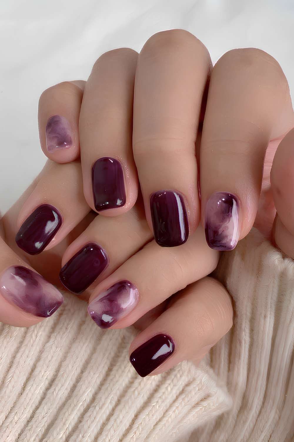 Deep Plum Milky Lavender Marble Squares Deep Plum Milky Lavender Marble Squares — Plum Nails 2027