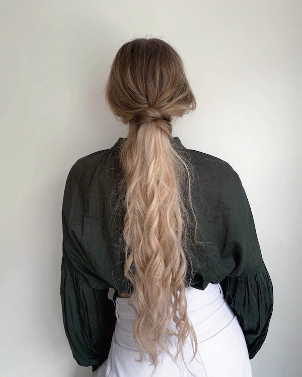 Dark Blonde Low Ponytail Twist Dark Blonde Low Ponytail Twist — Halo Extensions Hairstyles 2027