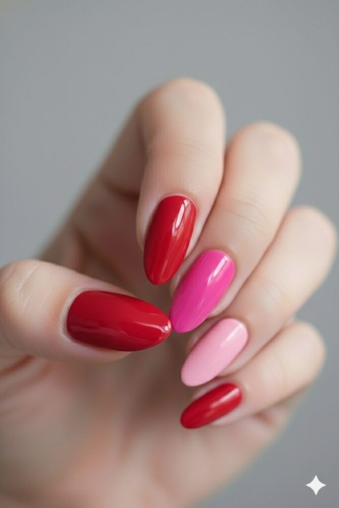 Color-Blocked Red, Medium Pink, Light Pink Color-Blocked Red, Medium Pink, Light Pink — Pink and Red Nails 2027