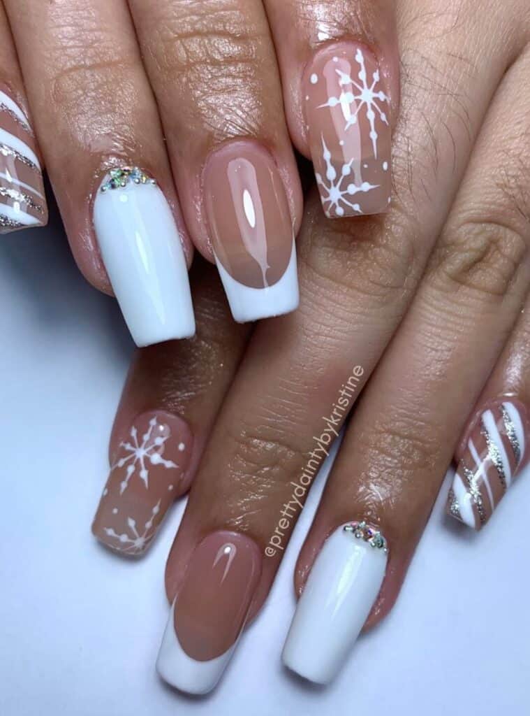 White French Tip Snowflake Pearl Nails White French Tip Snowflake Pearl Nails — Winter Coffin Nails 2027