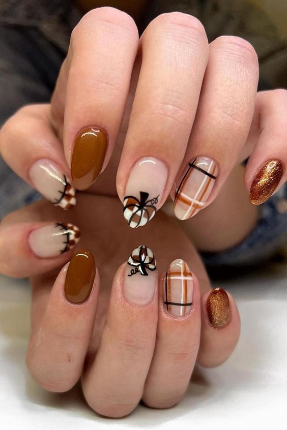 Fall Art Mix: Pumpkin, Plaid, Stitched — Simple Thanksgiving Nails 2026