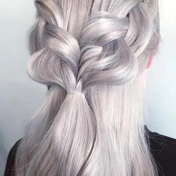 Thick Silver Braids Into Ponytail — Silver Hair 2027