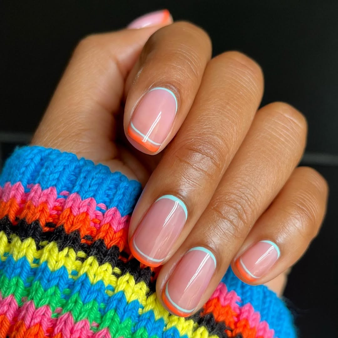 Multi-Color Accent Double French Square — Short Double French Tip Nails 2027