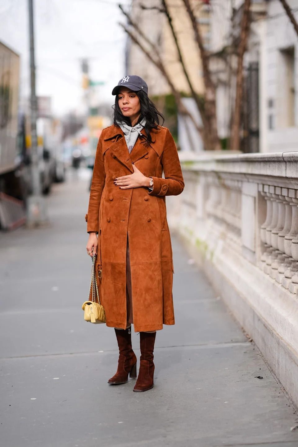 Brown Suede Trench Coat with Hoodie and Dress for Street Style Brown Suede Trench Coat with Hoodie and Dress for Street Style — Brown Coat Outfits 2027