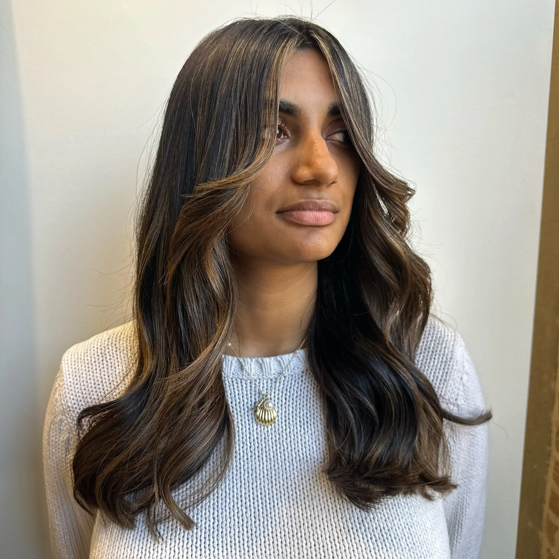 Brunette Balayage With Blonde Highlights Visual Idea — Balayage on Wavy Hair 2027