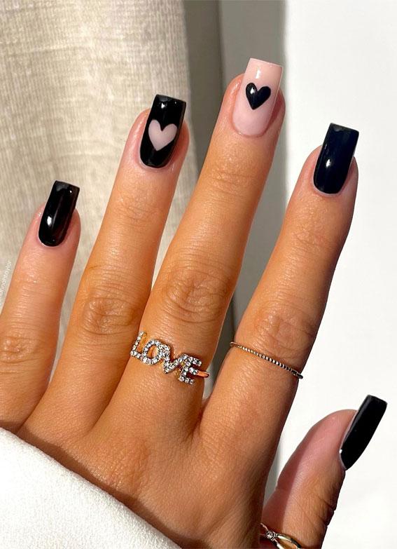 Black and Nude Mismatched Hearts Black and Nude Mismatched Hearts — Mismatched Heart Nails 2027