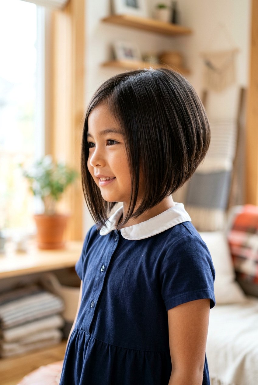 Sharp Black Bob With Inverted Line Sharp Black Bob With Inverted Line — Little Girl Hairstyles 2027