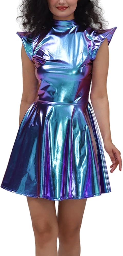 Iridescent Fit and Flare Holographic Dress for Parties and Festivals — Holographic Outfits 2027