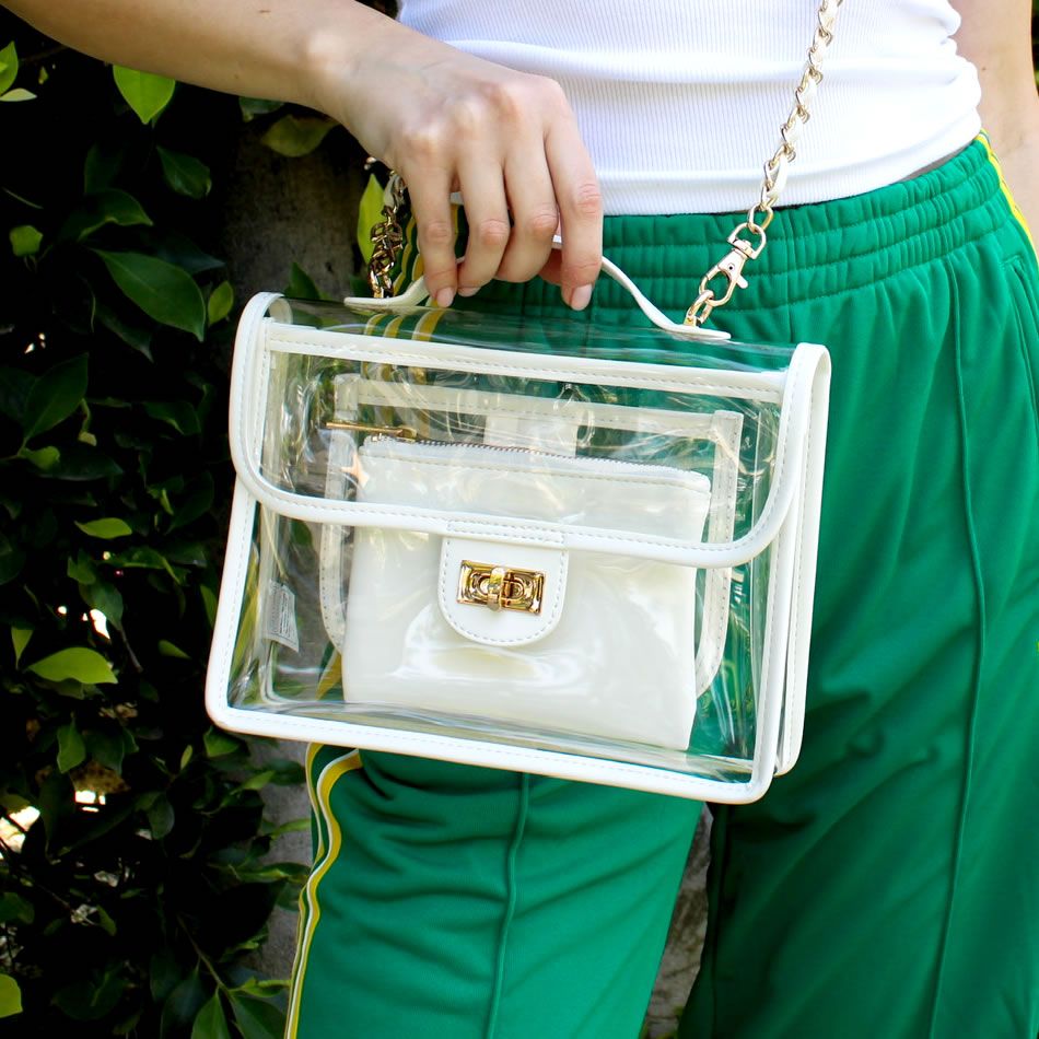 Track Pants and Tank Top with a Clear Crossbody Bag — Clear Bag Outfits 2027
