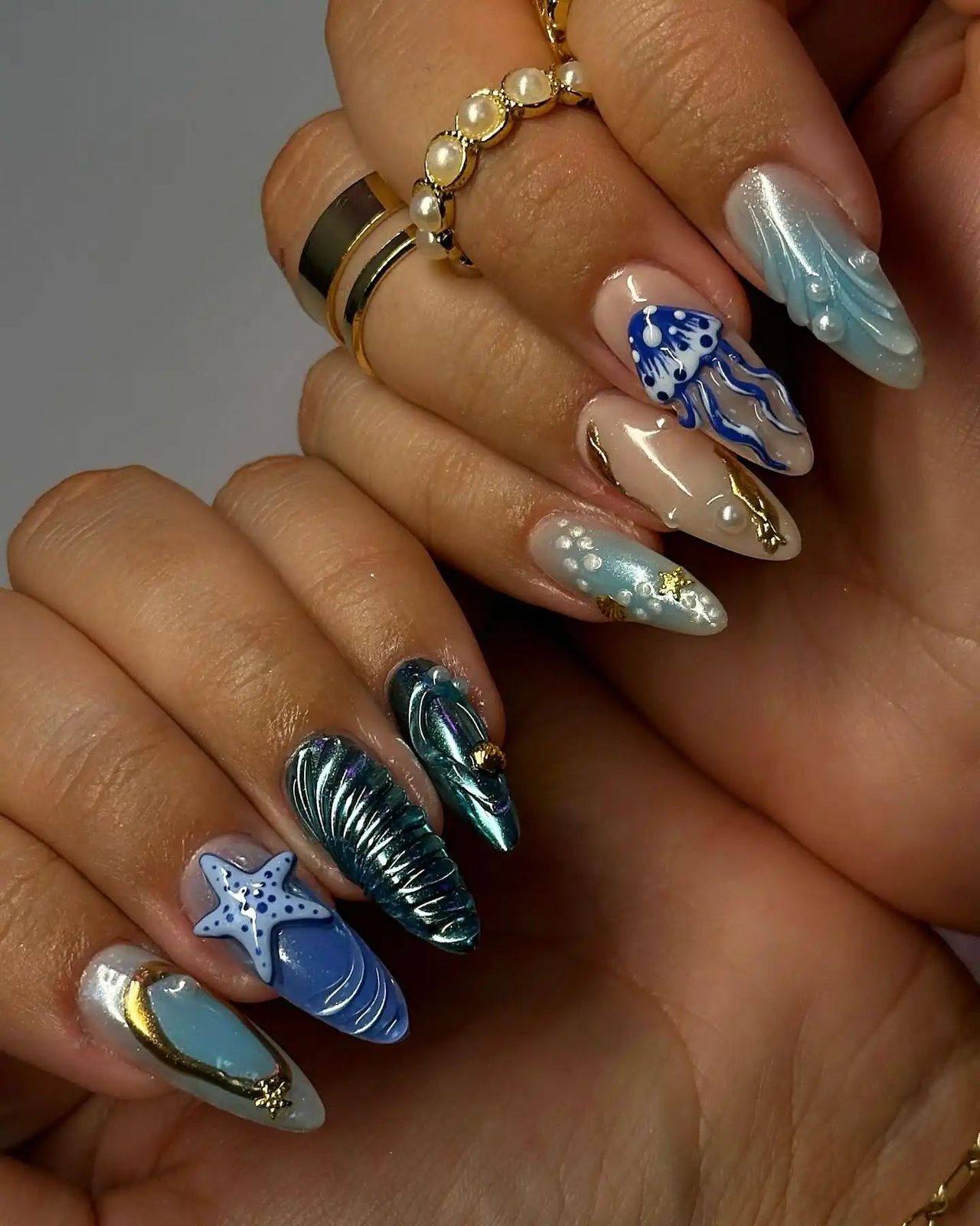Nude Gold Foil Seashell Coffin Nails Nude Gold Foil Seashell Coffin Nails — Bahamas Nails 2027
