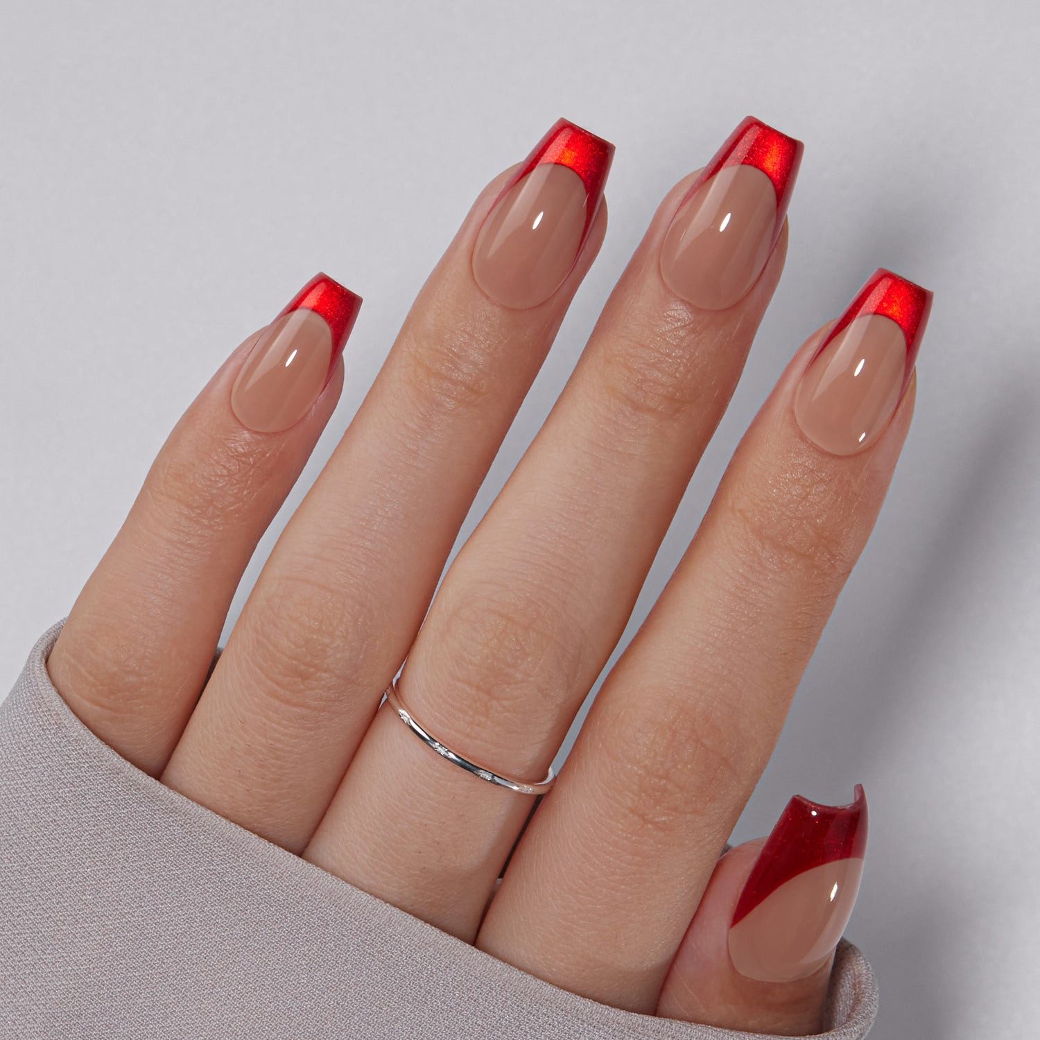 Chrome Red French Long Square Nails — Red French Tip Nails 2027