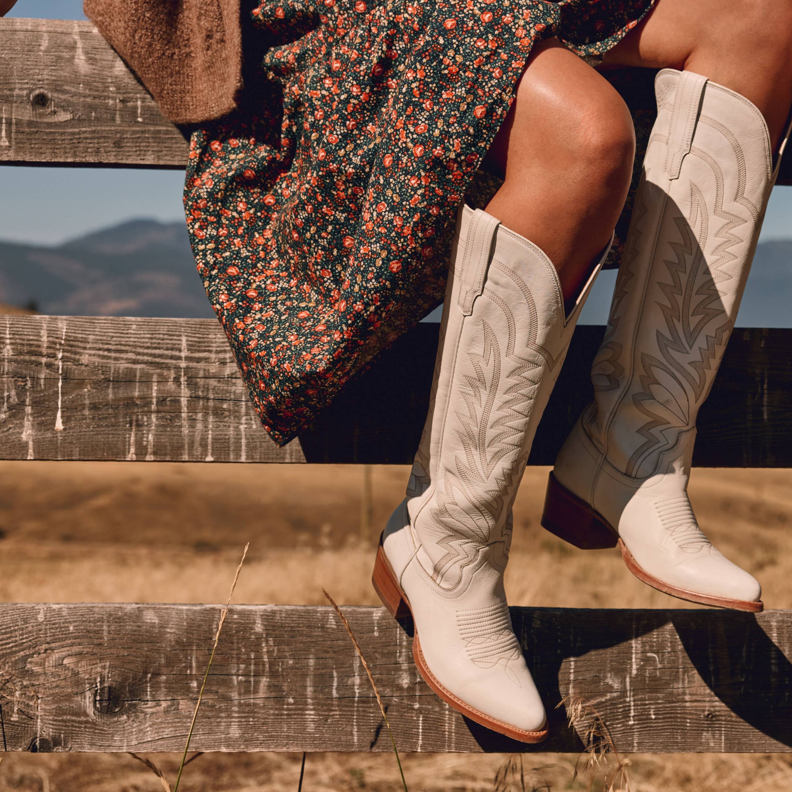 Floral Dress and Knit Cardigan with White Cowboy Boots Floral Dress and Knit Cardigan with White Cowboy Boots — Cowboy Boots Outfits 2027