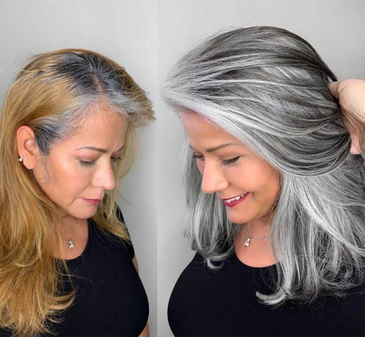 Mid-Back Ash Gray With Curtain Bangs — Transitioning to Gray Hair 2027