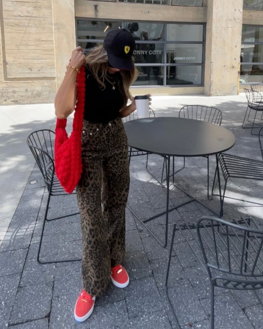 Leopard Print Pants and Black Tee with Red Adidas Samba Leopard Print Pants and Black Tee with Red Adidas Samba — Adidas Samba Spring Outfits 2027