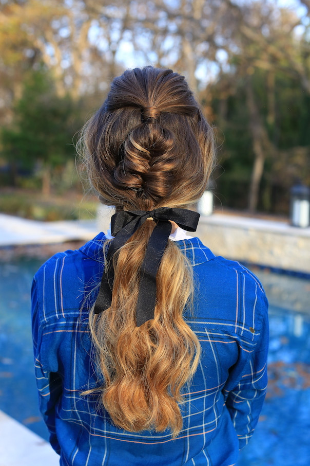 Fishtail Braid Ponytail With Ribbon Fishtail Braid Ponytail With Ribbon — Ponytail Hairstyles 2027 for Little Girls