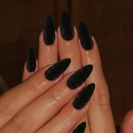 Velvet Matte Black Subtle Glitter Stiletto Nails Velvet Matte Black Subtle Glitter Stiletto Nails — Winter Black Nails 2027
