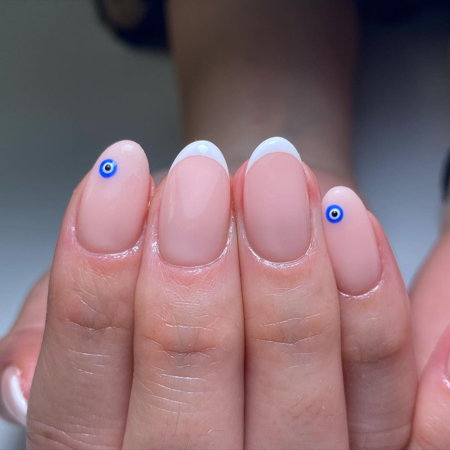 Nude French Evil Eye Short Nails Nude French Evil Eye Short Nails — Practical Mom Nails 2027