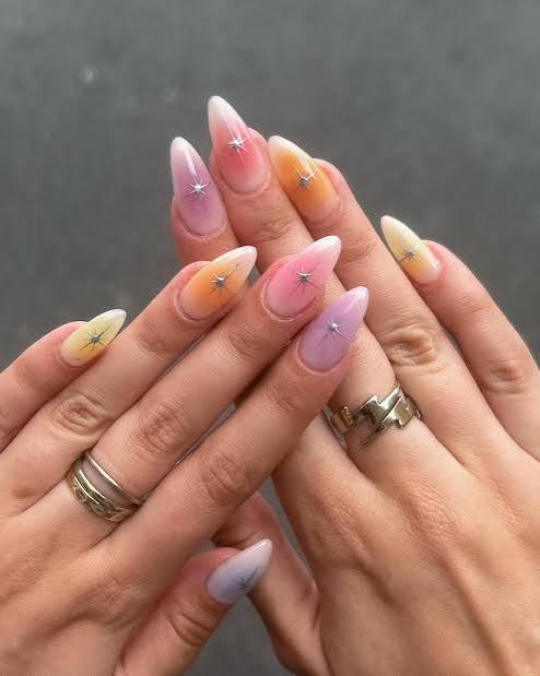Soft Pastel Ombre with Starry Accents Soft Pastel Ombre with Starry Accents — Rainbow Nails 2027