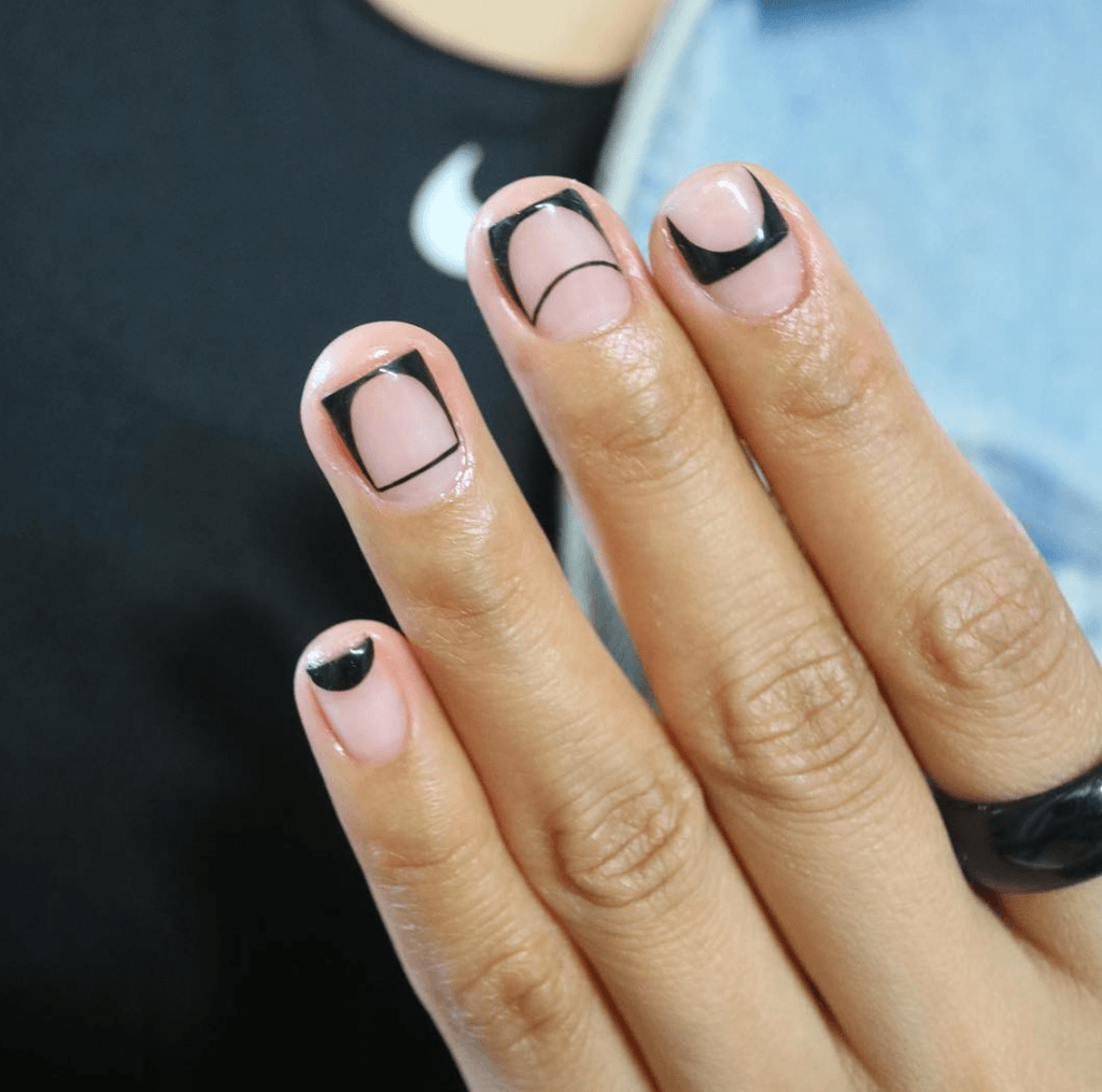 Minimalist Black Abstract Almond Nails Minimalist Black Abstract Almond Nails — Short Prom Nails 2027
