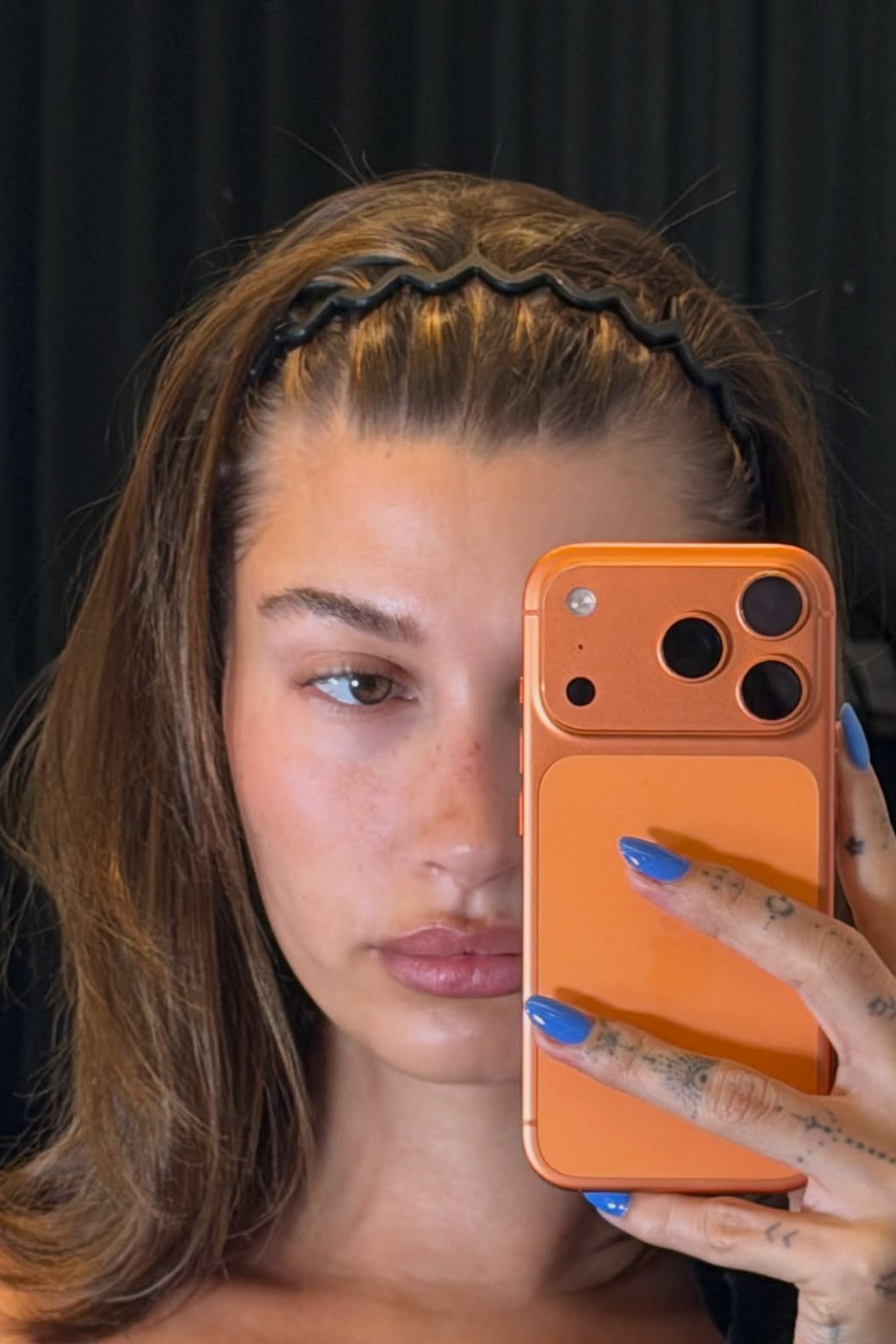 Bold Accent: Black Zigzag Headband and Bright Blue Nails — Headband Outfits 2027