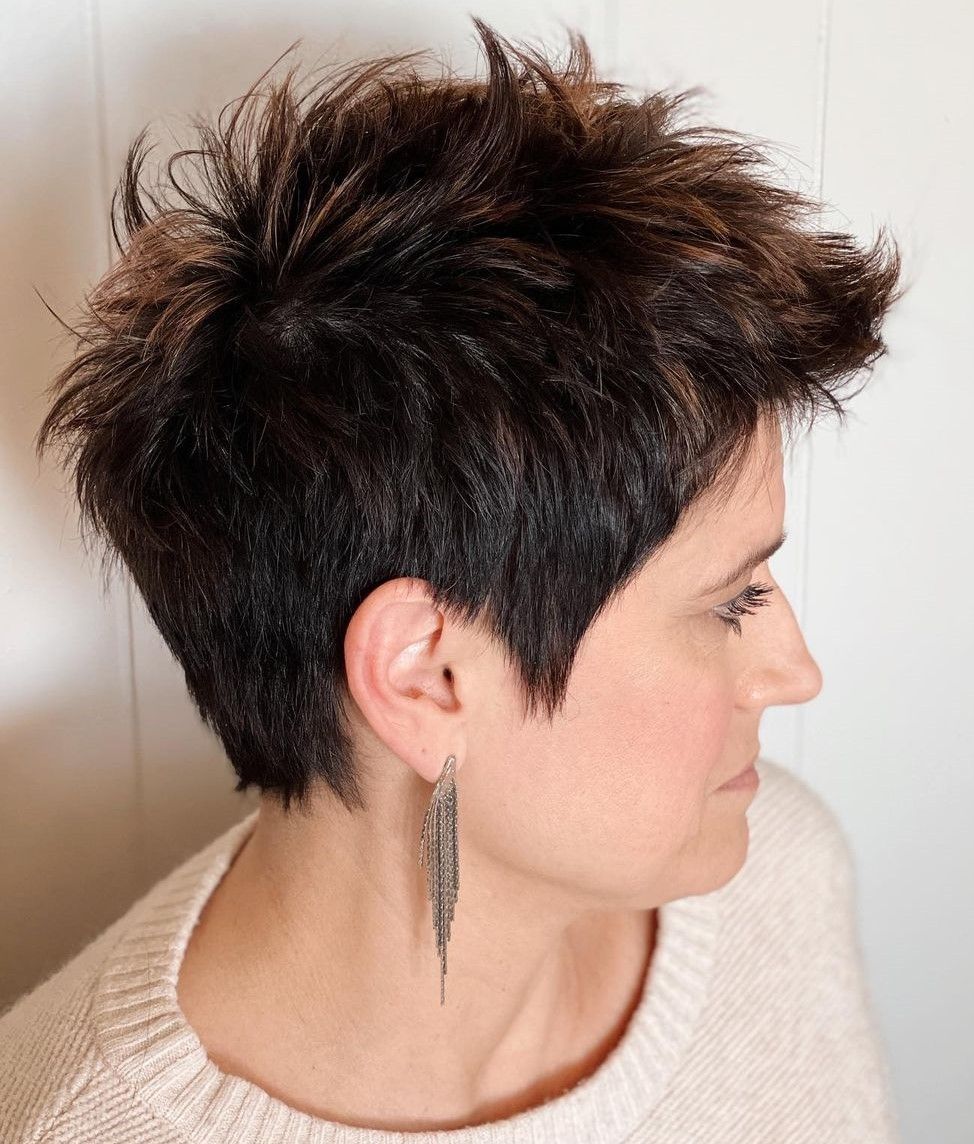 Textured Dark Brown Pixie With Defined Ends Textured Dark Brown Pixie With Defined Ends — Lowlights Pixie 2027