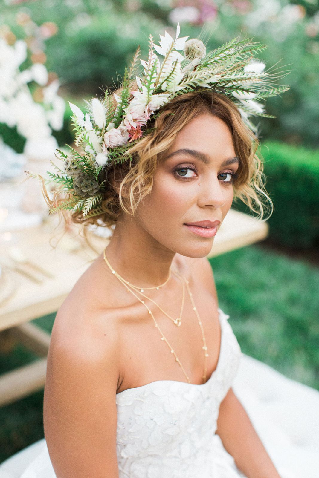Shoulder-Length Honey Blonde Waves with Lush Crown — Flower Crown Hairstyles 2027
