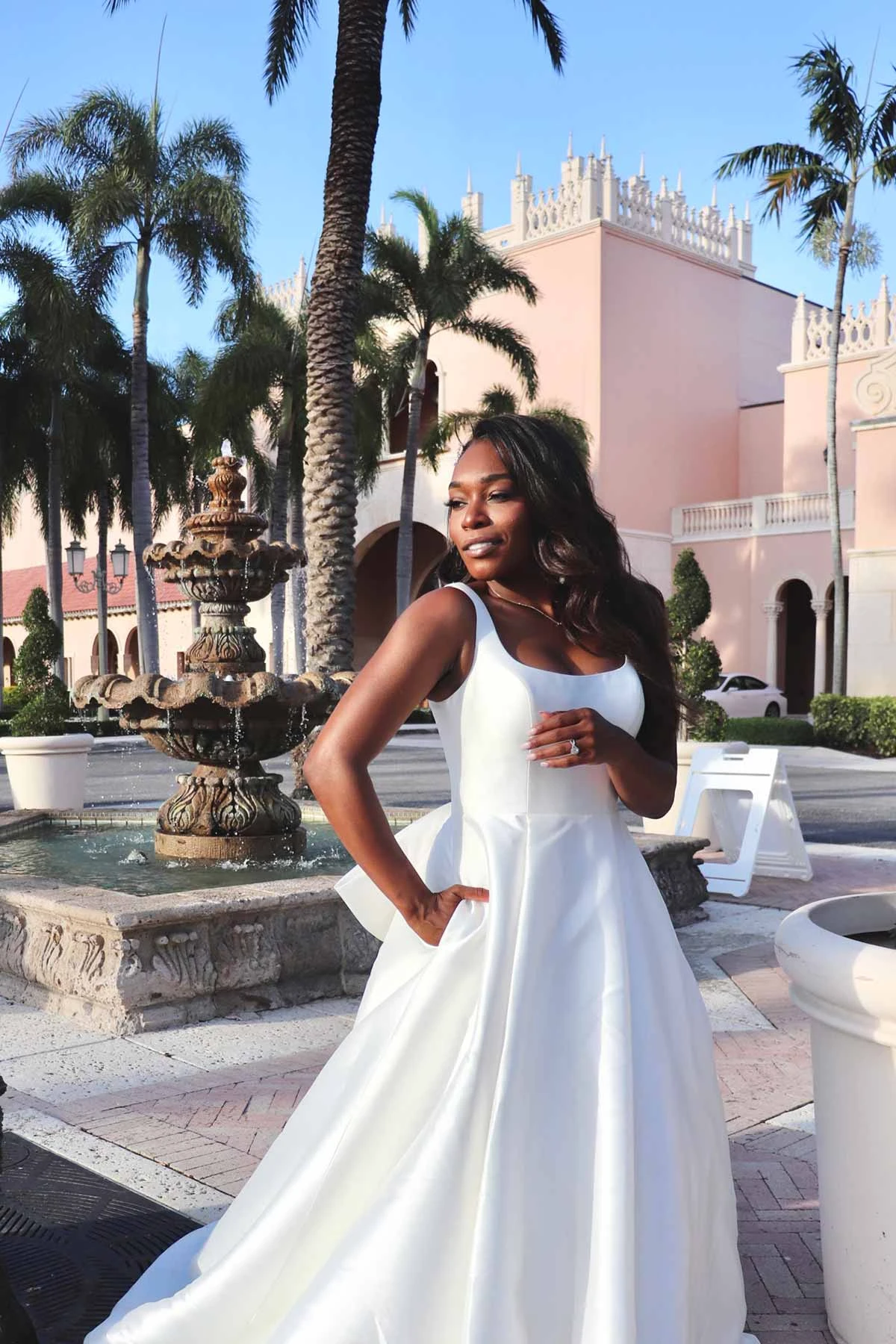Ivory Satin Ballgown with Square Neckline and Detachable Bow Detail Ivory Satin Ballgown with Square Neckline and Detachable Bow Detail — Square Neck Wedding Dresses 2027