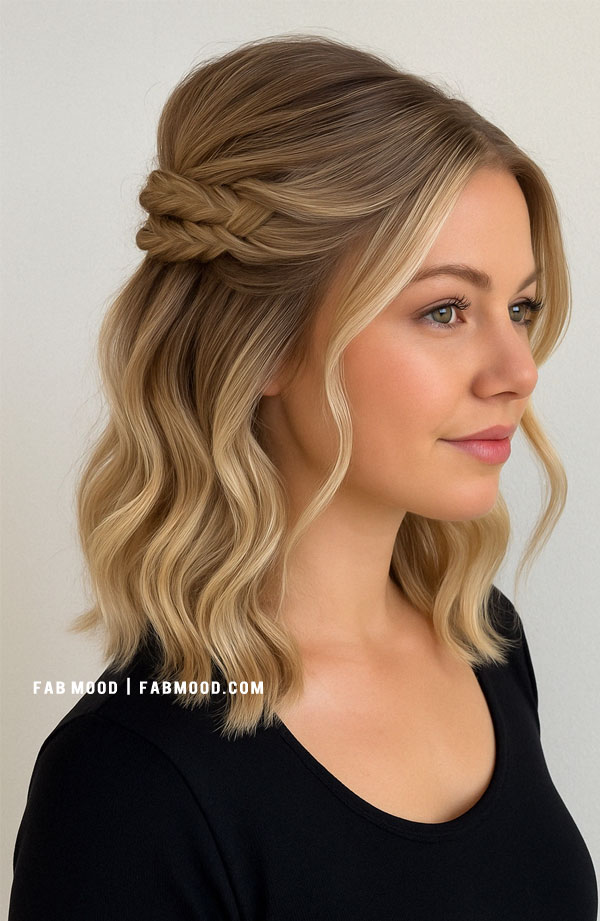Blonde Bob Fishtail Half-Up Blonde Bob Fishtail Half-Up — Prom Hairstyles Braids 2027
