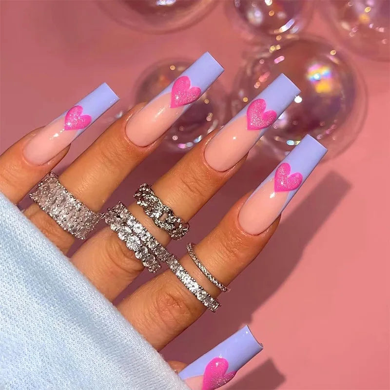 Pastel Lavender Glitter Heart Coffin Nails Pastel Lavender Glitter Heart Coffin Nails — Valentines Coffin Nails 2027