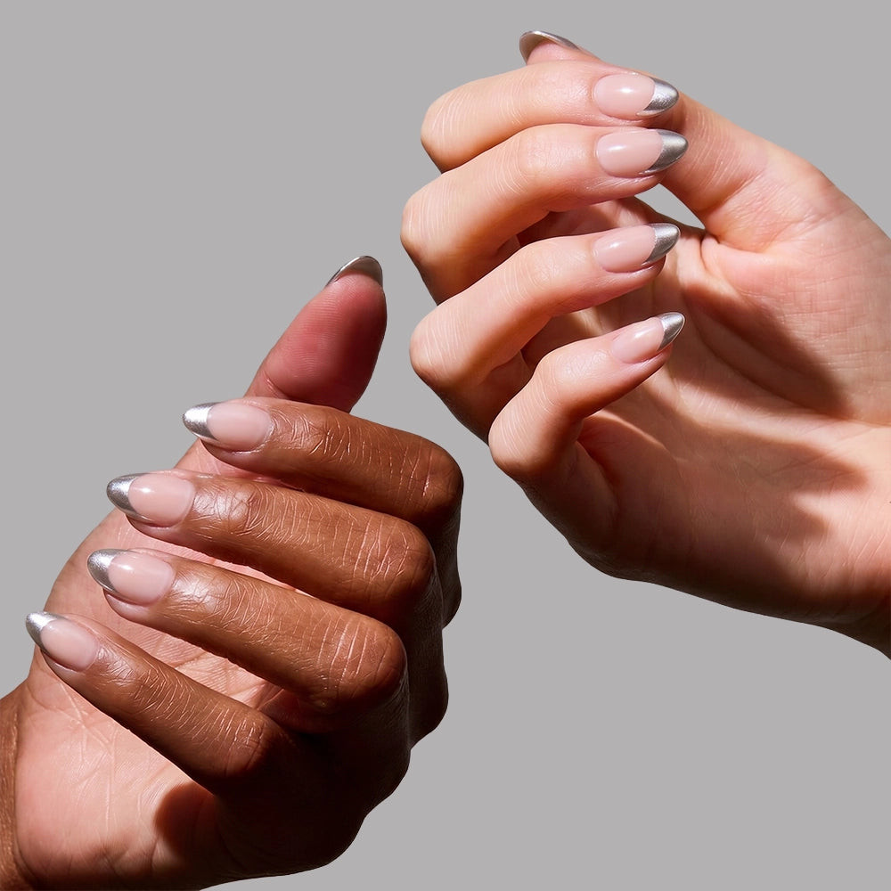Sharp Silver Chrome French Almonds Sharp Silver Chrome French Almonds — Chrome French Tip Nails 2027