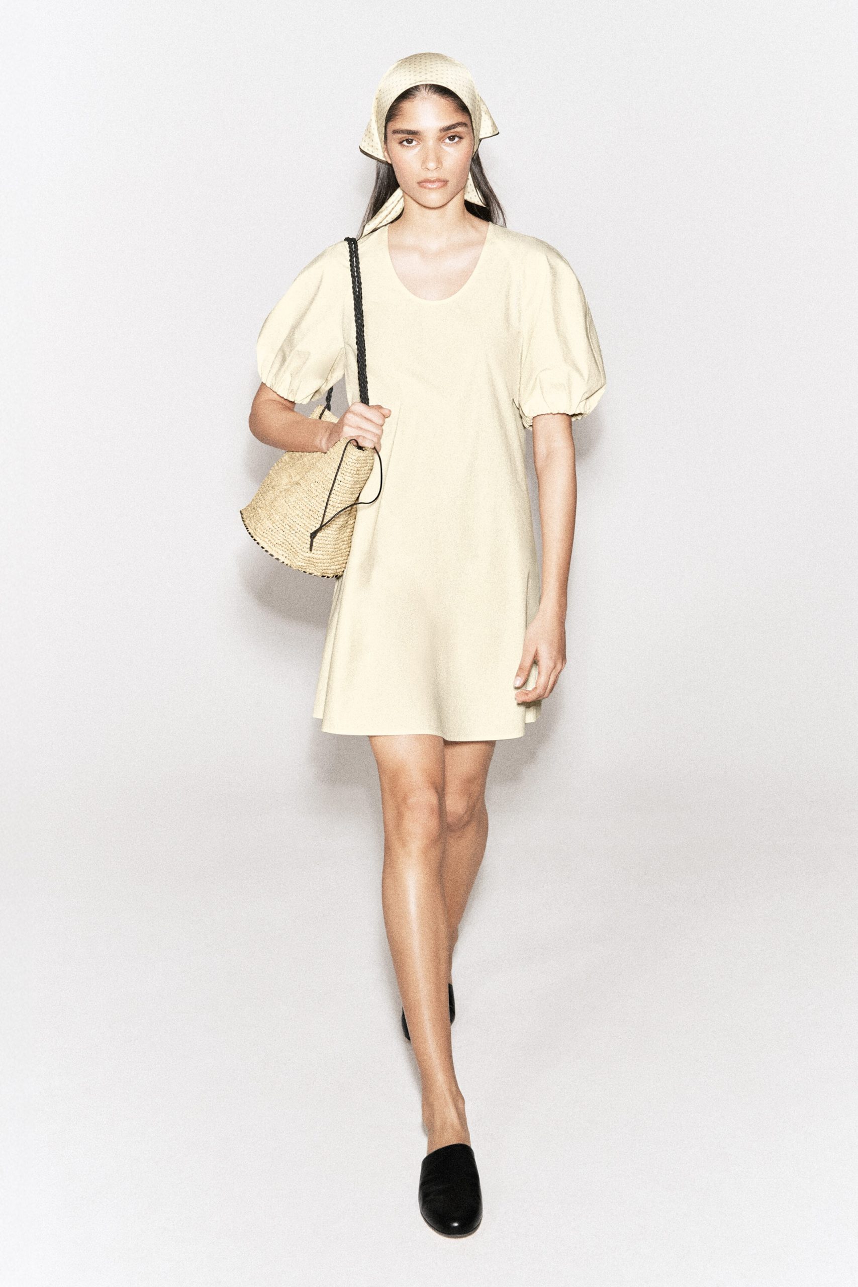 Chic Cream Mini Dress with Puff Sleeves and Loafers Chic Cream Mini Dress with Puff Sleeves and Loafers — Puff Sleeve Dresses 2027