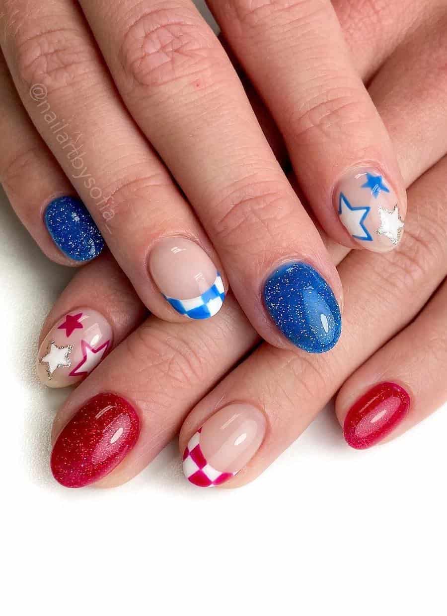Patriotic Summer Medium Square Glitter Flag French Tips Patriotic Summer Medium Square Glitter Flag French Tips — Memorial Day Nails 2027