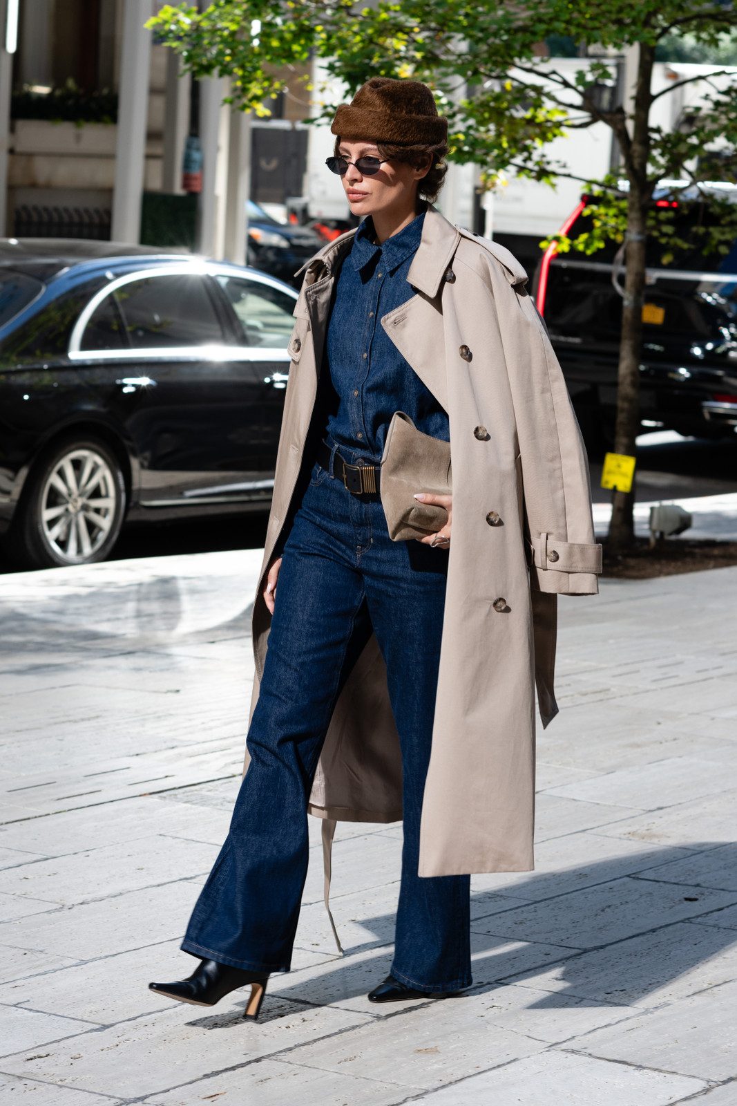 Denim Gabardine Dark Wash Bootcut Jeans with a Trench Coat — Work Bootcut Jeans Outfits 2027