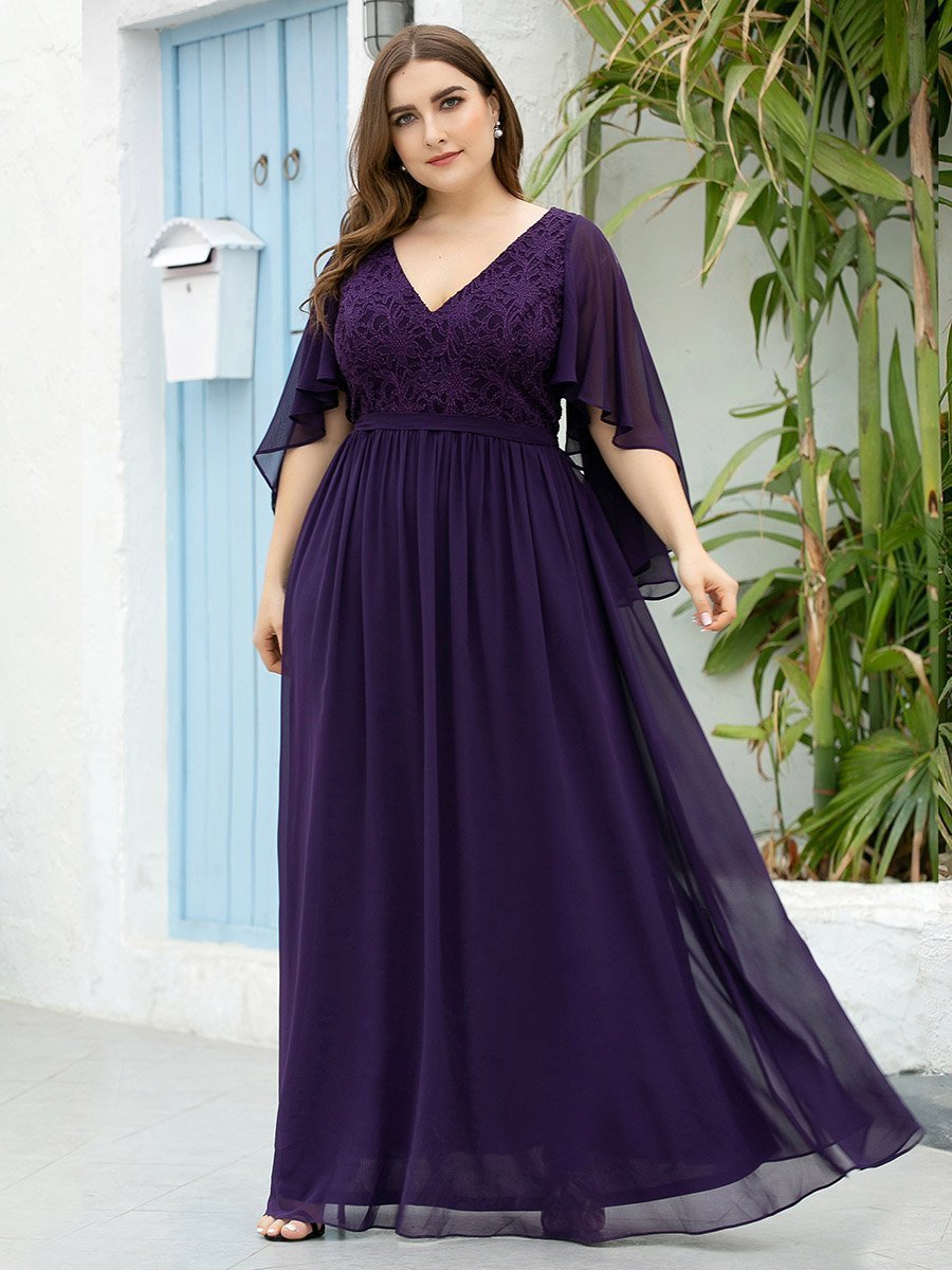 Deep Purple Lace Bodice and Chiffon Skirt Gown — Curvy Dresses 2027
