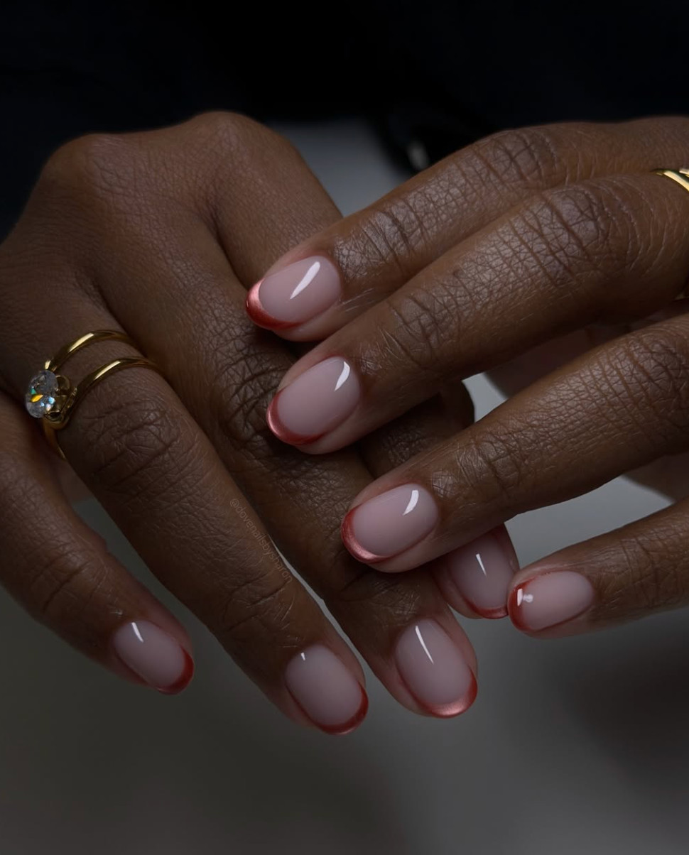 Metallic Rose Gold Micro French Metallic Rose Gold Micro French — Short Micro French Tip Nails 2027