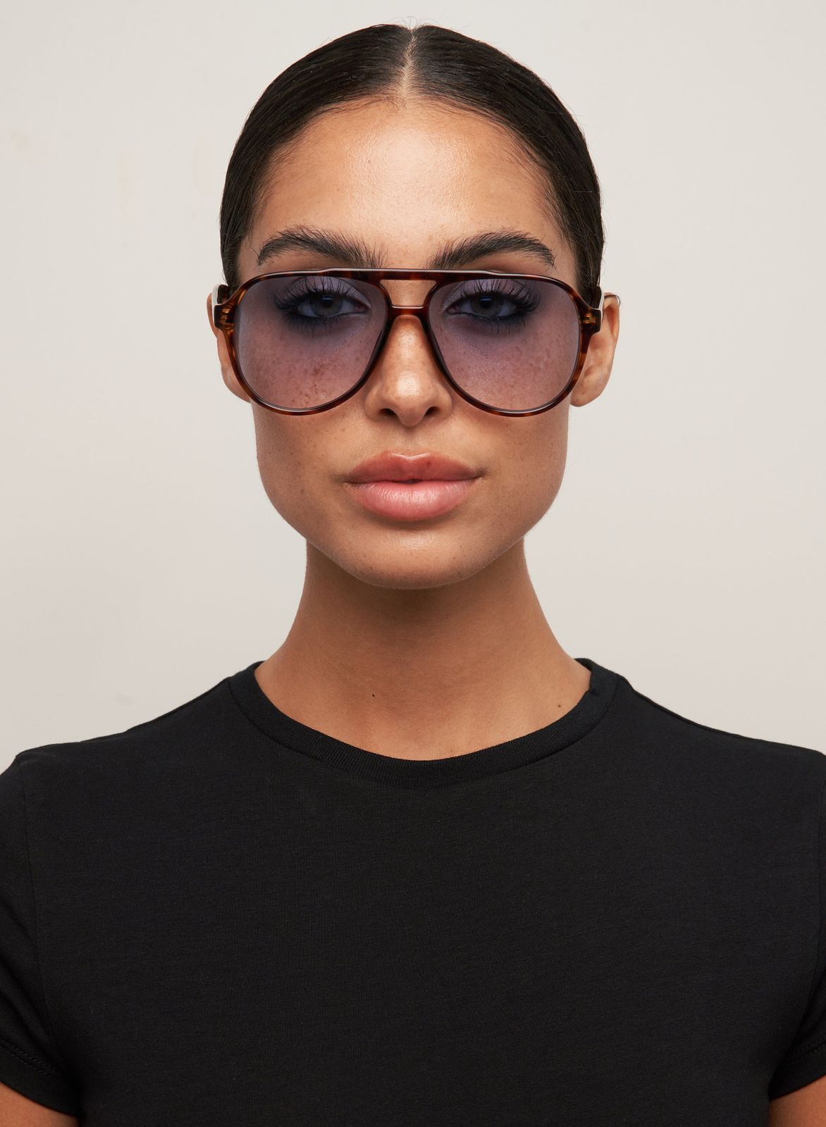Blue-Tinted Aviators with a Classic Black T-Shirt — Aviator Sunglasses for Women 2027