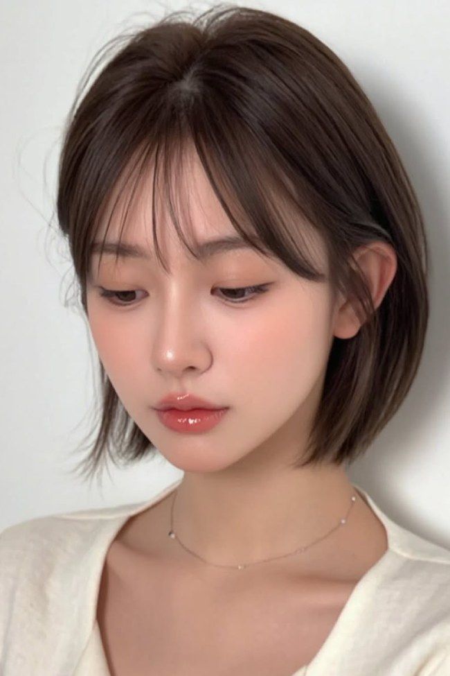 Cocoa Brown Bob With See-Through Bangs Cocoa Brown Bob With See-Through Bangs — Bob 2027 for Straight Hair